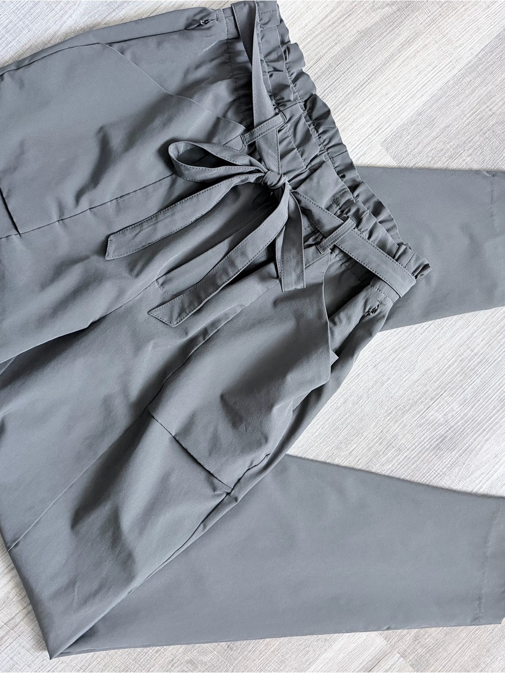 Women's Gray Paperbag Waist Tie Pants